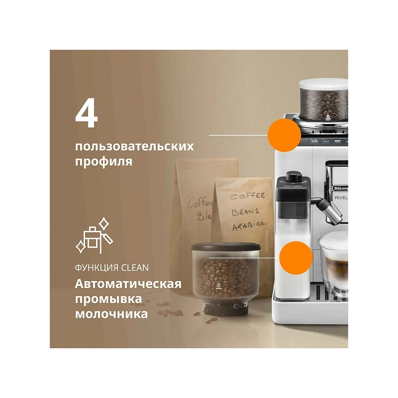 Кофемашина DeLonghi EXAM440.55.W Сменный контейнер для зёрен (2шт.); мерная ложка; полоска для определения жёсткости воды
